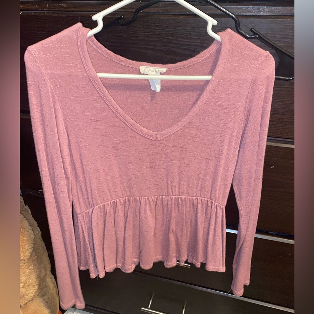 Pink peplum long sleeve shirt